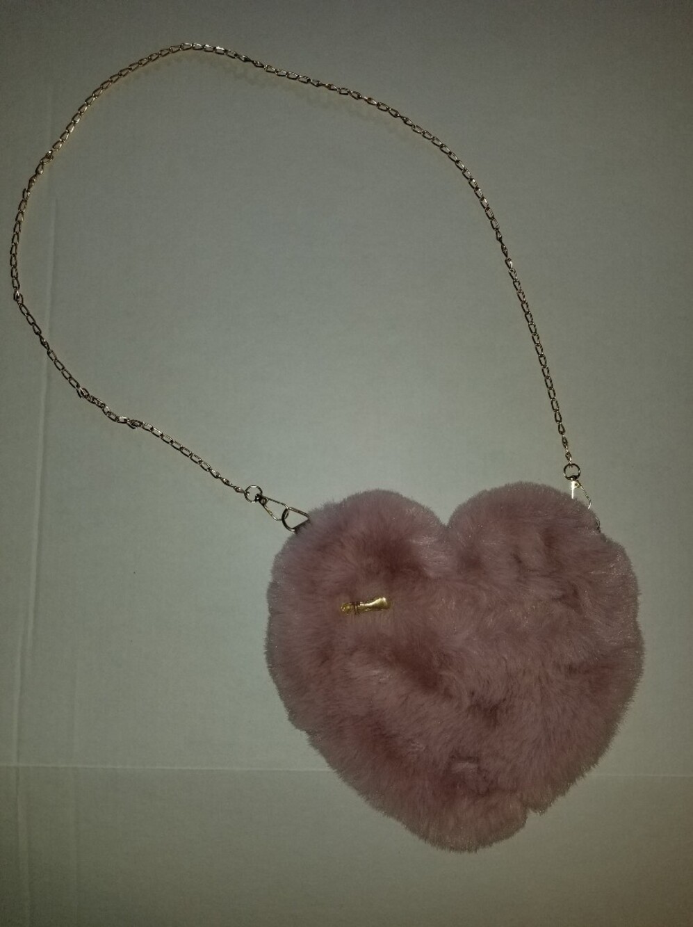 Fuzzy Faux Fur Heart Bag Purse Pink With Chain